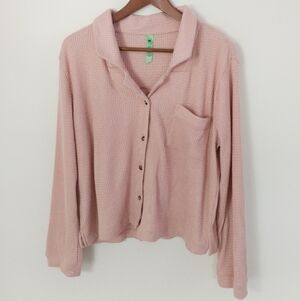 Honeydew Intimates Coffee Club Waffle Knit Pajama Top Pink Large